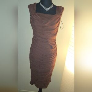 SHEIN Chocolate Brown Ruched Midi Dress